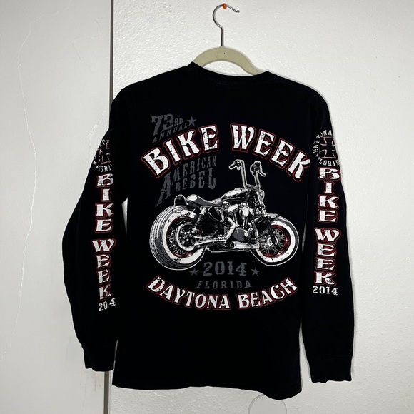 2014 DAYTONA BIKE WEEK MOTORCYCLE BLACK & RED HEAVY METAL LONG SLEEVE TSHIRT - Picture 1 of 5